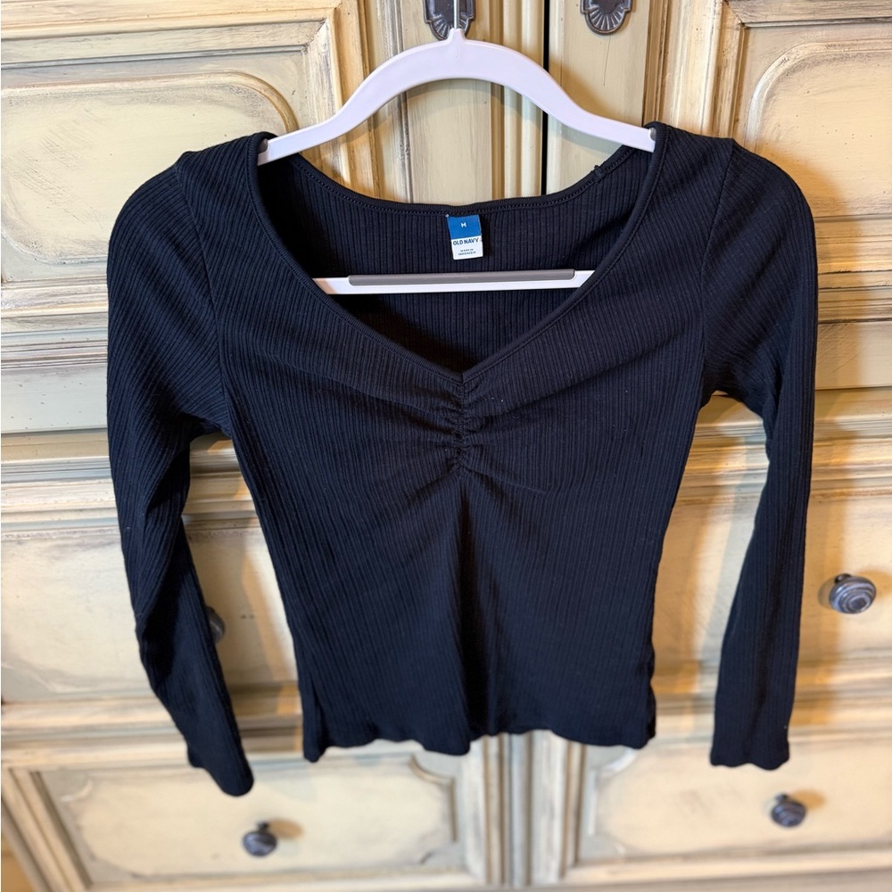 Old Navy Black Ruched Long Sleeve Top